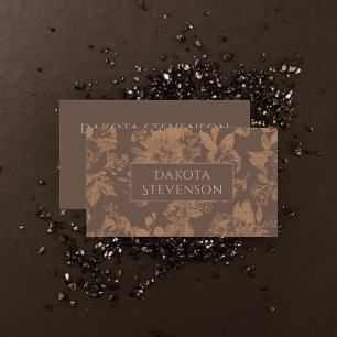 Cartão De Visita Elegante Botânico   Rosa Dourado Floral Professio