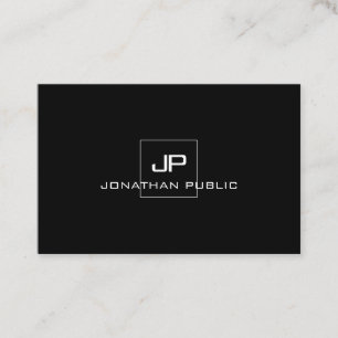 Cartão De Visita Elegante branco preto de monograma profissional mo