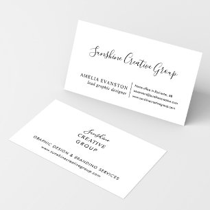 Cartão De Visita Elegante Branco Preto Script Profissional