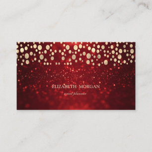 Cartão De Visita Elegante Brilho Vermelho Bokeh Confetes Dourados