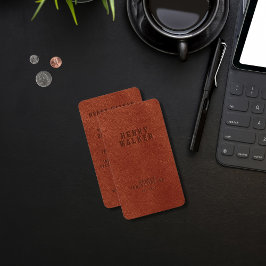Cartão De Visita Elegante Brown Faux Vegan Leather