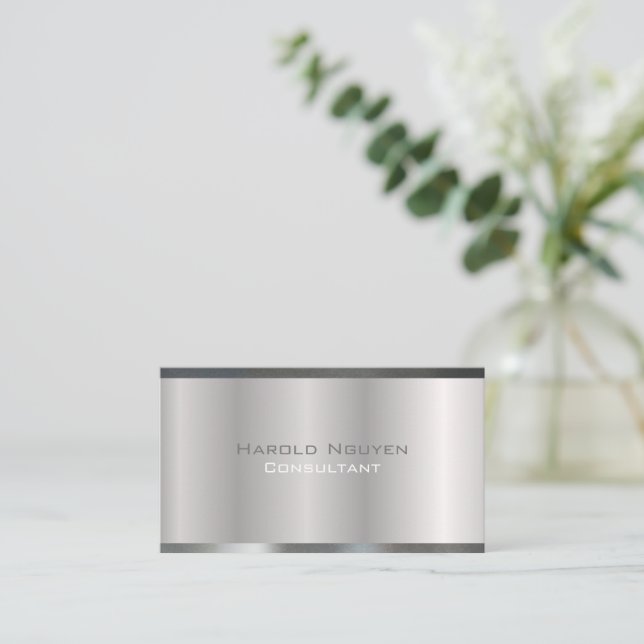 Cartão De Visita Elegante Brutado Metálico Metálico Inocente Alumín (Em pé/Frente)