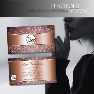 Cartão De Visita Elegante Burgundy Glitter Stars Logotipo Rosa Dour