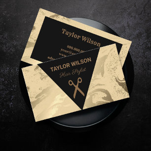 Cartão De Visita Elegante cabeleireiro de mármore dourado preto