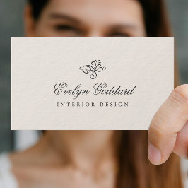 Cartão De Visita Elegante Caligrafia Espessa Cinza de Luxo Ecru