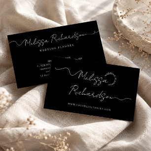 Cartão De Visita Elegante Caligrafia Minimalista Preto e Branco