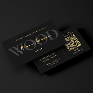 Cartão De Visita Elegante Carpintaria Moderna Script Preto