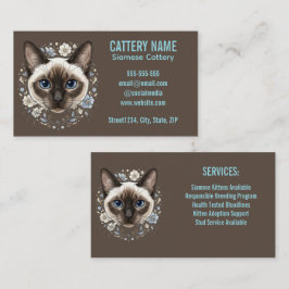 Cartão De Visita Elegante Cartório de Gatos Siameses Minimalista Pe
