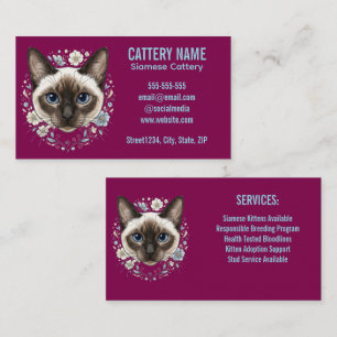 Cartão De Visita Elegante Cartório de Gatos Siameses Minimalista Pe