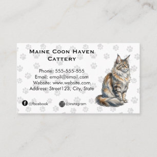 Cartão De Visita Elegante Cattery Maine Coon Aquarela Personalizada