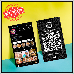 Cartão De Visita Elegante Chef & Padaria Preto QR do Instagram