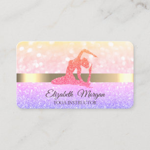 Cartão De Visita Elegante Chic Bokeh Brilho Menina Ioga