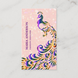 Cartão De Visita Elegante Chic Falso Brilho Rosa Roxo Pavão
