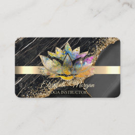 Cartão De Visita Elegante Chic Flor de Lótus Mármore Preto