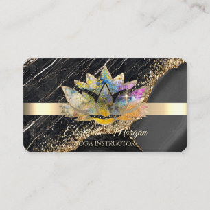 Cartão De Visita Elegante Chic Flor de Lótus Mármore Preto
