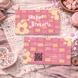 Cartão De Visita Elegante Chic Retro Rosa Margarida Fofo