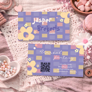 Cartão De Visita Elegante Chic Retro Roxo Margarida Fofo