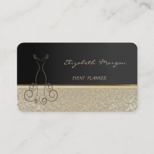 Cartão De Visita Elegante Chique com Estilo, Damasco, Preto, Vestid