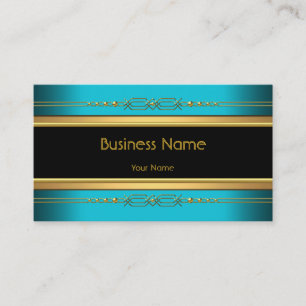 Cartão De Visita Elegante Chique Preto Amarelo Dourado Azul Turques