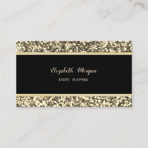 Cartão De Visita Elegante Chique, Preto, Brilho Dourado