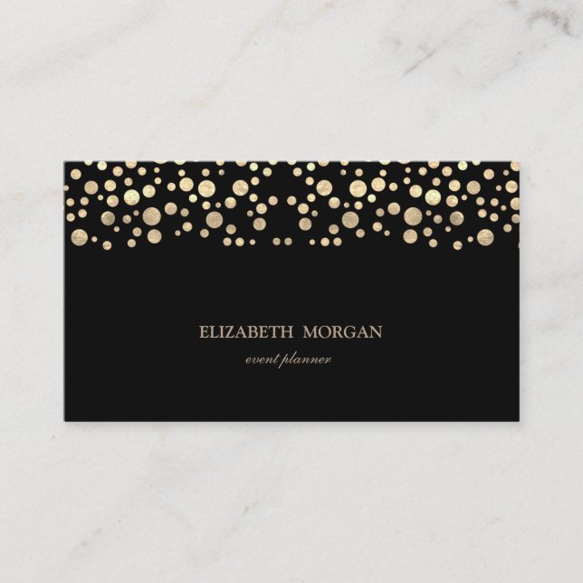 Cartão De Visita Elegante Chique Sofisticado,Confete Dourado,Preto (Frente)