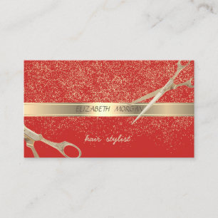 Cartão De Visita Elegante Chique,Vermelho ,Confete Dourado,Tesoura
