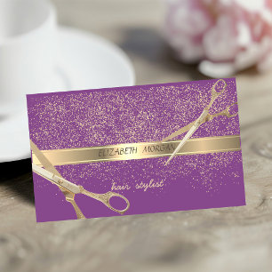 Cartão De Visita Elegante Chique, Violeta, Confete Dourado, Tesoura