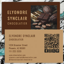 Cartão De Visita Elegante Chocolatier de Caramelo Marrom Foto Socia