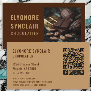 Cartão De Visita Elegante Chocolatier de Caramelo Marrom Foto Socia