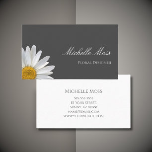 Cartão De Visita Elegante Cinza de margarida floral