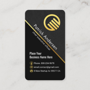 Cartão De Visita Elegante Cinza Grunge Linha Ouro CEO Chefe