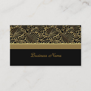 Cartão De Visita Elegante Classe Dourada Damask Estampada preta