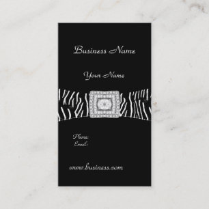 Cartão De Visita Elegante Classe Preto Zebra animal Diamante