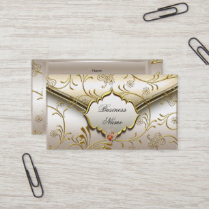 Cartão De Visita Elegante Clássico Damasco Caramelo Creme Bege Dour