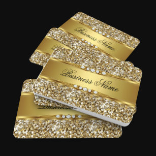 Cartão De Visita Elegante Clássico Dourado com aparência de diamant
