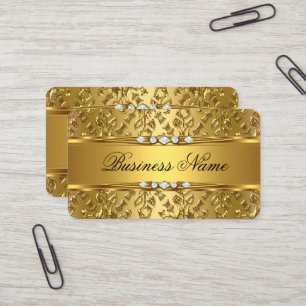 Cartão De Visita Elegante Clássico Dourado Damask Embossed