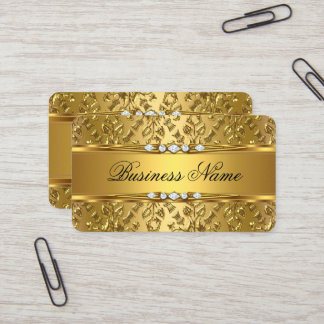 Cartão De Visita Elegante Clássico Dourado Damask Embossed