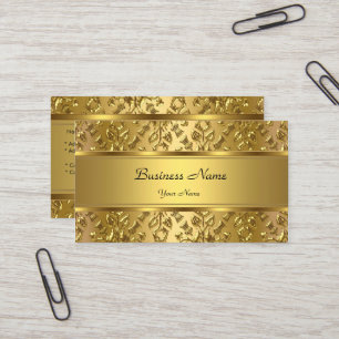 Cartão De Visita Elegante Clássico Olhar Dourado Damask Estampado