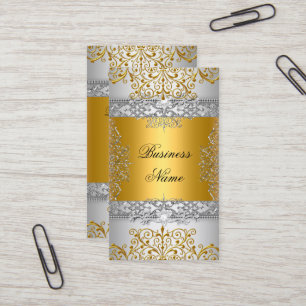 Cartão De Visita Elegante Clássico Renda Dourada Prata Branco
