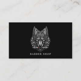 Cartão De Visita Elegante Código Qr da Barbearia Lobo Prateado Hair