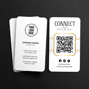Cartão De Visita Elegante Código QR de Conexão em Ouro Branco Socia