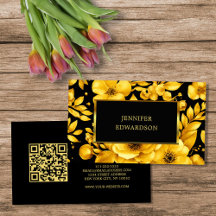 Elegante código QR de flores pretas douradas profi