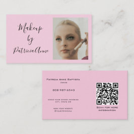 Cartão De Visita Elegante Código QR de Foto de Maquiagem em Tom Ros