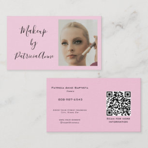 Cartão De Visita Elegante Código QR de Foto de Maquiagem em Tom Ros