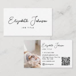 Cartão De Visita Elegante Código QR de Foto Moderno e Chic
