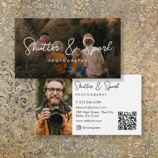 Cartão De Visita Elegante Código QR de Fotografia Foto Completa