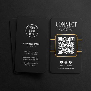 Cartão De Visita Elegante Código QR de Ouro Preto Conecte-se Conosc