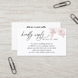 Cartão De Visita Elegante Código QR Floral Rosa RSVP de Casamento P