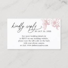 Cartão De Visita Elegante Código QR Floral Rosa RSVP de Casamento P