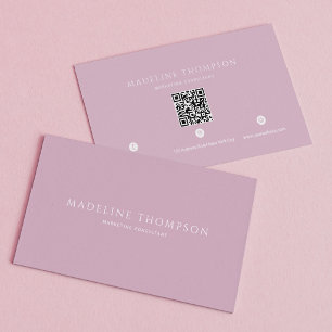 Cartão De Visita Elegante Código Qr Minimalista Lavanda Clara
